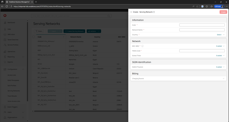 Tadig Code Creating serving networks